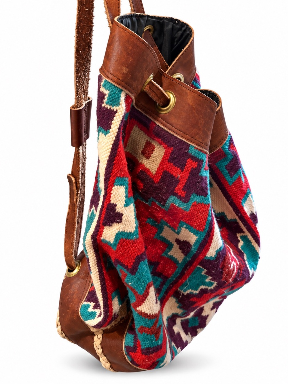 VINTAGE!!  Country Life Bohemian Kilim Wool Bucket Drawstring Shoulder Bag